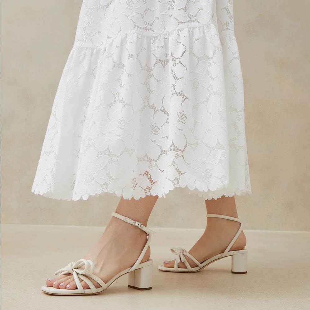 Loeffler Randall Mikel White Bow Mid Heel Sandal